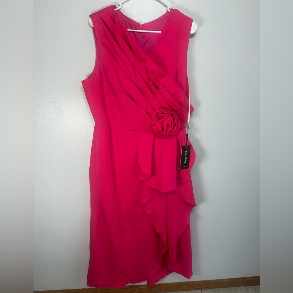 Elegant Hot Pink Sleeveless Dress Ruffle Party Formal size Large or XL